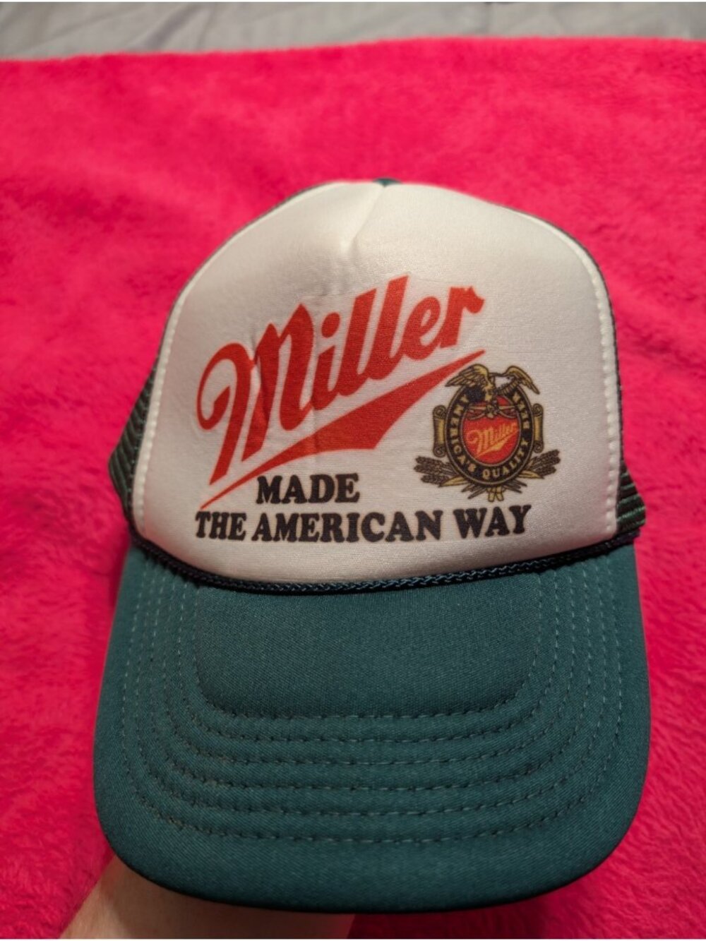 Vintage 90s Miller Beer Trucker Rope Hat Made The American Way Foam Snapback